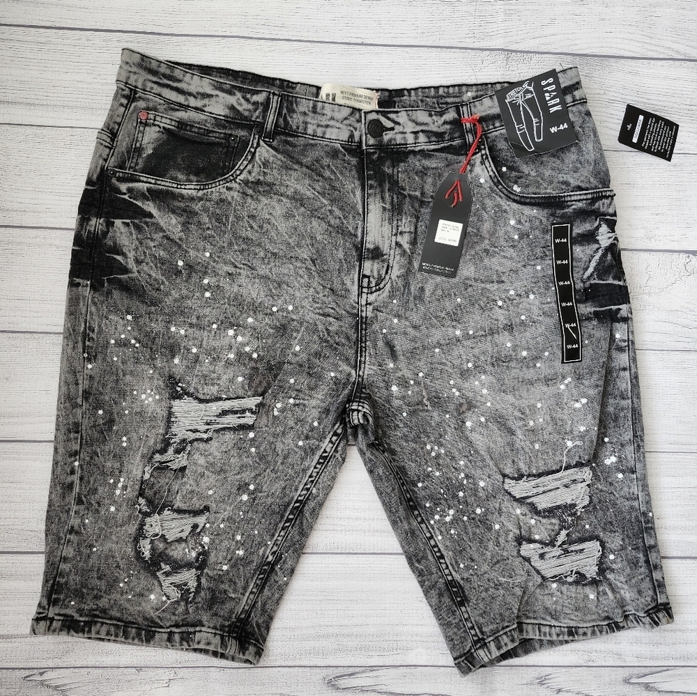 Big & Tall Men’s Distressed Ice Black Shorts. Skinny Fit